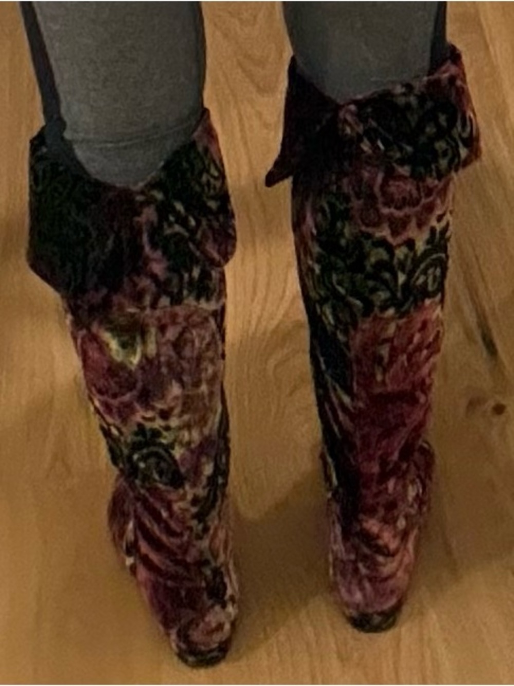 Born Velvet Paisley Over-the-Knee Boots - Pink and Black - Picture 16 of 17